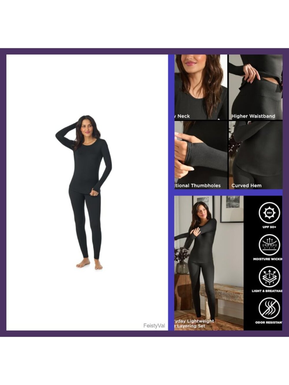 Lightweight 2 Piece Active Base Layer Set Long Sleeve Thumbholes High Waist